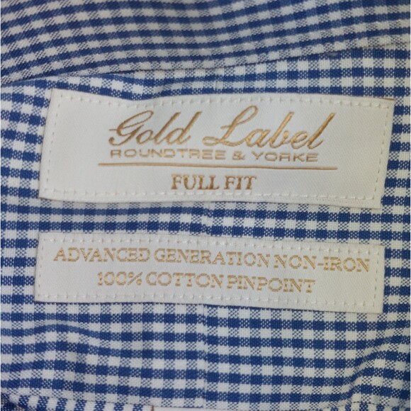 Roundtree & Yorke Advanced Gold Label Gingham Shirt Men's 18/34-35 No Iron NEW! - Picture 4 of 10
